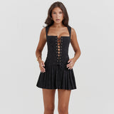 Dadizhimu Girls Wearing Women's Retro Straps Embroidered Slimming Small Skirt With Black Sling Dress