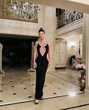 Dadizhimu Industry Black Chested Water Drill Hanging Neck Party Banquet Banded Long Dress Dress Banded Evening Dress