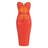 Dadizhimu High-End Sexy Sleek Chest Trim Metal Buckle Navel Dress Medium Long Model