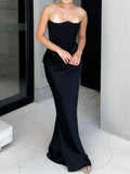Dadizhimu Women's New Sexy Fish Bone Bras Body-Clamped Long Dress Autumn And Winter Velvet Dress Black Evening Dress