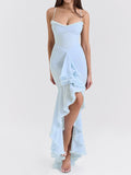 Dadizhimu Women's High-Sensing Mesh Sling Dress New Folds Irregular Fashion Design Temperament