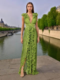 Dadizhimu Temperament Dress 2025 New V-Necked Folding Lotus Leaves Side Waist High-End Thin Dress Women's Summer