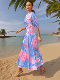 Dadizhimu New Fashion Round Collar Colliding Color Splicing Design Long Dress Women's Dress Summer