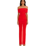Dadizhimu Sexy Solid Color Elegant Chest-Shaped Shoulder Dress High-End Repair Fork Dress Long
