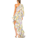 Dadizhimu Sexy Oblique Shoulder Crumid Dress Girl Body Hollow Lotus Leaves Set Irregular Dress
