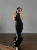 Dadizhimu Sleeveless Hanging Neck Slim Fishtail Dress High Bullet Tight Body Thin Banded Skirt Birthday Dress