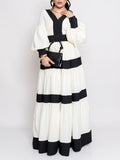 Dadizhimu V-Neck Lantern Sleeve Dress 2025 New Niche Colliding Color Design Long-Term Waist Dress Women's Summer