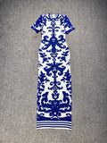 Dadizhimu Hot Women's Fashionable Heavy Industry Tie-Up Dress Sexy Short-Sleeved Round-Necked Chinese Style Dress