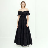 Dadizhimu Elegant Wind Word To Receive Waist-Skinny Dress 2025 New Folded Design Lotus Leaf Side Long Dress