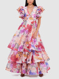 Dadizhimu Heavy Industry V-Neck Dress Dress Dress 2025 New Design-Sensitive Lotus Leaf Sleeve Long Dress