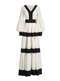 Dadizhimu Court Style Bumping Color Splicing Dress 2025 New Fashion High-End Feeling V-Neck Dress Dress Woman Trend