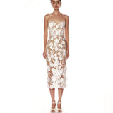 Dadizhimu Lace Three-Dimensional Flowers With Women's Sexy Breasted Dress Light Luxury Lady Dinner Dress