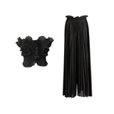 Dadizhimu Two-Piece Set 2025 New Fashion Hanging Neck High-End Feel Top + Folded Casual Design Trousers