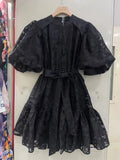 Dadizhimu Retro Court Dress 2025 Spring New Single-Dbutton Printing Lace With Waist-Skinny Dress Woman