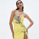 Dadizhimu Light Luxury Heavy Industry Deep V Brush With Bra Banding Dress Sexy Fork And Shoulderless Skirt