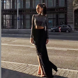 Dadizhimu Summer Hottie Heavy Industry Sexy Party Party Hot Sleeve Blouse + Half-Dress Two-Piece Cover