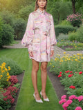 Dadizhimu Temperament Elegant Shirt Dress 2025 Summer New Printed Painted Belt To Thin Dress Women's