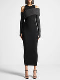 Dadizhimu 2025 New Fashion Temperament Slim Thin Splicing Design Dress Famous Wind Knitted Long Dress Woman