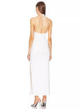 Dadizhimu Women's Sexy Hanging Neck-Laught White Long Skirt Ring Hollow Banding Dress
