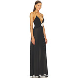 Dadizhimu New Sexy Deep V-Neck Decoration Flower Sling Skirt Temperament Showy Dress Dress Dress