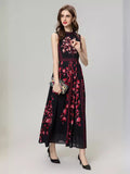 Dadizhimu 2024 New Red Vintage Print Stud Vest Black Dress Dress Dress Woman