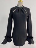 Dadizhimu Elegant Spring 2025 New Fashion Half-High-Necked Diamond Horn Sleeves With Dress Woman