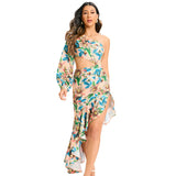 Dadizhimu Women's Fashion Sexy Body Repair Kite Skirt Slant Shoulder Crumid Flowers Irregular Lotus Leaf Dress Woman