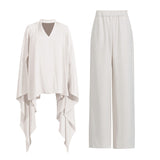 Dadizhimu Temperament Solid Color High-End Feel Set 2025 New Mantle Design Blouse + High-Waisted Micro-Slape Trousers