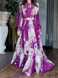 Dadizhimu Mesh Dress 2025 New Retro Ink Print Design Waist Long Dress Dress Woman