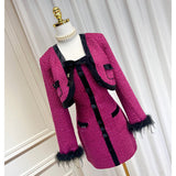 Dadizhimu Velvet Feather Cuffs Small Fragrant Short Coat Coat Bow Bow Sling Skirt Dress
