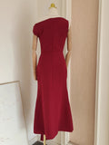 Dadizhimu New French Small Design Feel Chic Oblique Shoulder To Repair The 100 Folds Of Simple Dress Dress