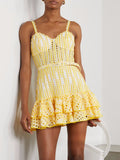 Dadizhimu 2025 New Heavy Industry Embroidery Sexy Sling Skirt Splicing Lotus Leaves Side To The Waist Thin Dress Woman