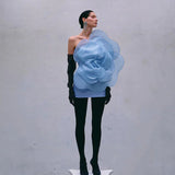 Dadizhimu High-End Women's Oblique Shoulder Decoration Flower Dress Party Dress Party Dress One-Step Dress