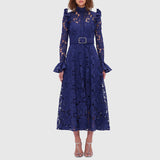 Dadizhimu Retro Style Dress 2025 New Fashion Temperament Niche Design Hollow Lace Dress Long Lady
