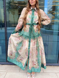 Dadizhimu Dress Spring 2025 New Fashion V-Neck Retro Print High-Rise High-Rise Dress Woman Trend