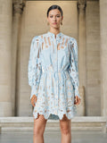 Dadizhimu Holiday Style 2025 Spring New Leading Heavy Industry Hollow Embroidery To Collect Waist Thin Short Dress Woman Trend