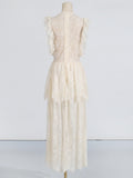 Dadizhimu Elegant Style Dress 2025 Summer New Lace High-End Design Neckbutter Knotted Dress