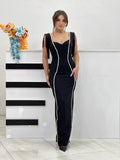 Dadizhimu Boutique Women's Low-Chest Sexy Heavy Industry Gorgeous Diamond Tudless Sleeve Banding Evening Dress