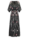 Dadizhimu Bat Sleeves Heavy-Slified Embroidered Nails Tucked Long Dress Dress Dress 2024 Summer New