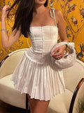 Dadizhimu Women's New Hottie Sexy Bare Back White Small Dress Summer French Sling Dress Pure Lust