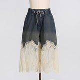 Dadizhimu Summer New Lace Splicing Sexy Sling + Fashion High-End Denim Shorts Two-Piece Set Of Women