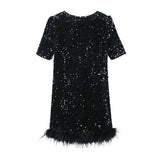Dadizhimu Feather Dress Autumn And Winter New Small Black Dress Famous Temperament Banquet Annual Small Dress Girl