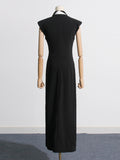 Dadizhimu 2025 New High-End Sense Collar Hollow Open-Fork Temperament Black Dress Tie Long Dress Woman Trend