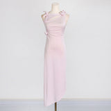 Dadizhimu Style Style Sleeveless Dress 2025 New Irregular Splicing Three-Dimensional Flowers Long Open Fork Dress Woman