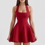 Dadizhimu Collar Hanging Neck Collar With Short Skirt 2025 New Waist Display Thin Short Color Dress Women's Summer