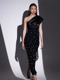 Dadizhimu Women's Dress Slanted Shoulder-Sling Banded Evening Dress
