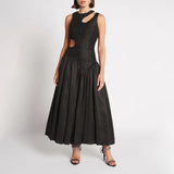 Dadizhimu Elegant Wind Waist Slim Dress 2025 Summer New Sleeveless Design Hollow Print Dress Woman