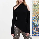 Dadizhimu Top Dress 2025 Summer New Sleeve Design Sleeves Hollow Open Shoulder Solid Color Knitwear
