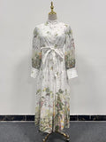 Dadizhimu Idyllic Dress 2025 Spring New Straight Lantern Sleeve Print Straps Slimmed Dress Woman