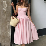 Dadizhimu Dress Hottie Girl Sexy V Tie Sling Mid-Long Dress To The Waist Show Skinny Back Dress Dress Woman